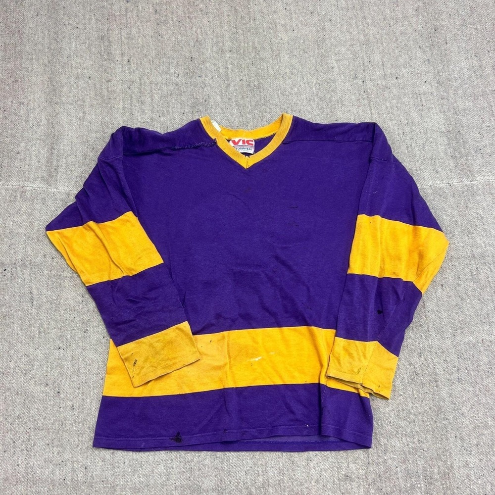 Vintage Victoriaville Hockey Jersey Mens Medium Purple 1960s Canada Distressed